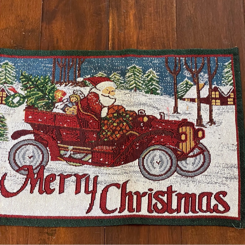 Christmas Santa in a Jalopy Tapestry Runner 13"x68”Car